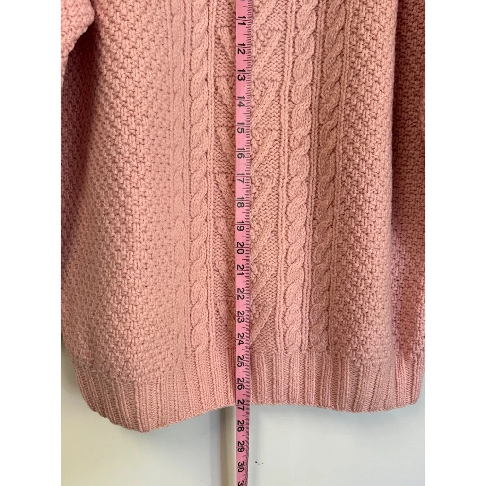 Talbots Vintage Pink Handmade 100% Wool Cable Knit Sweater Button Shoulder Large